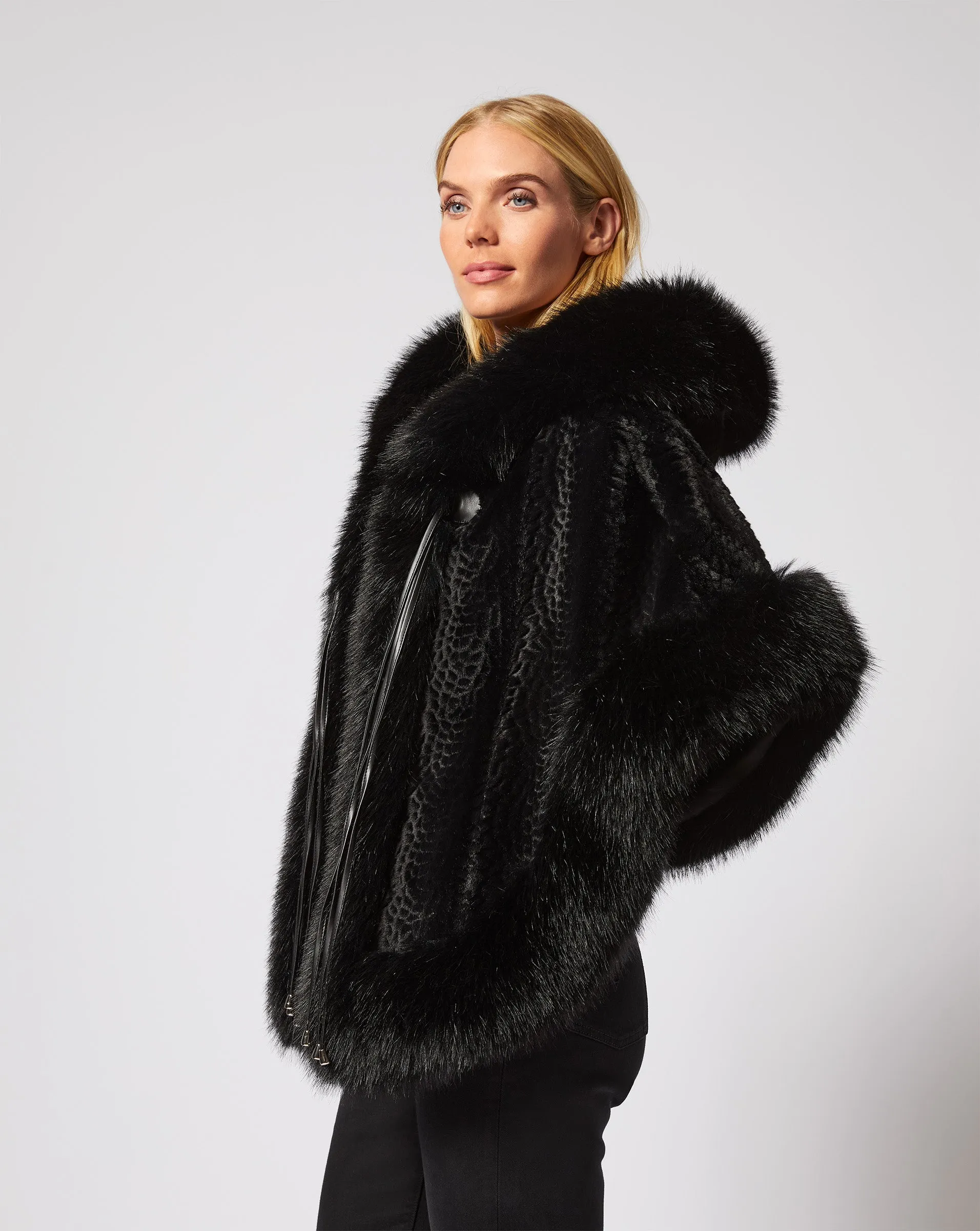 Mink Faux Fur Hooded Cape