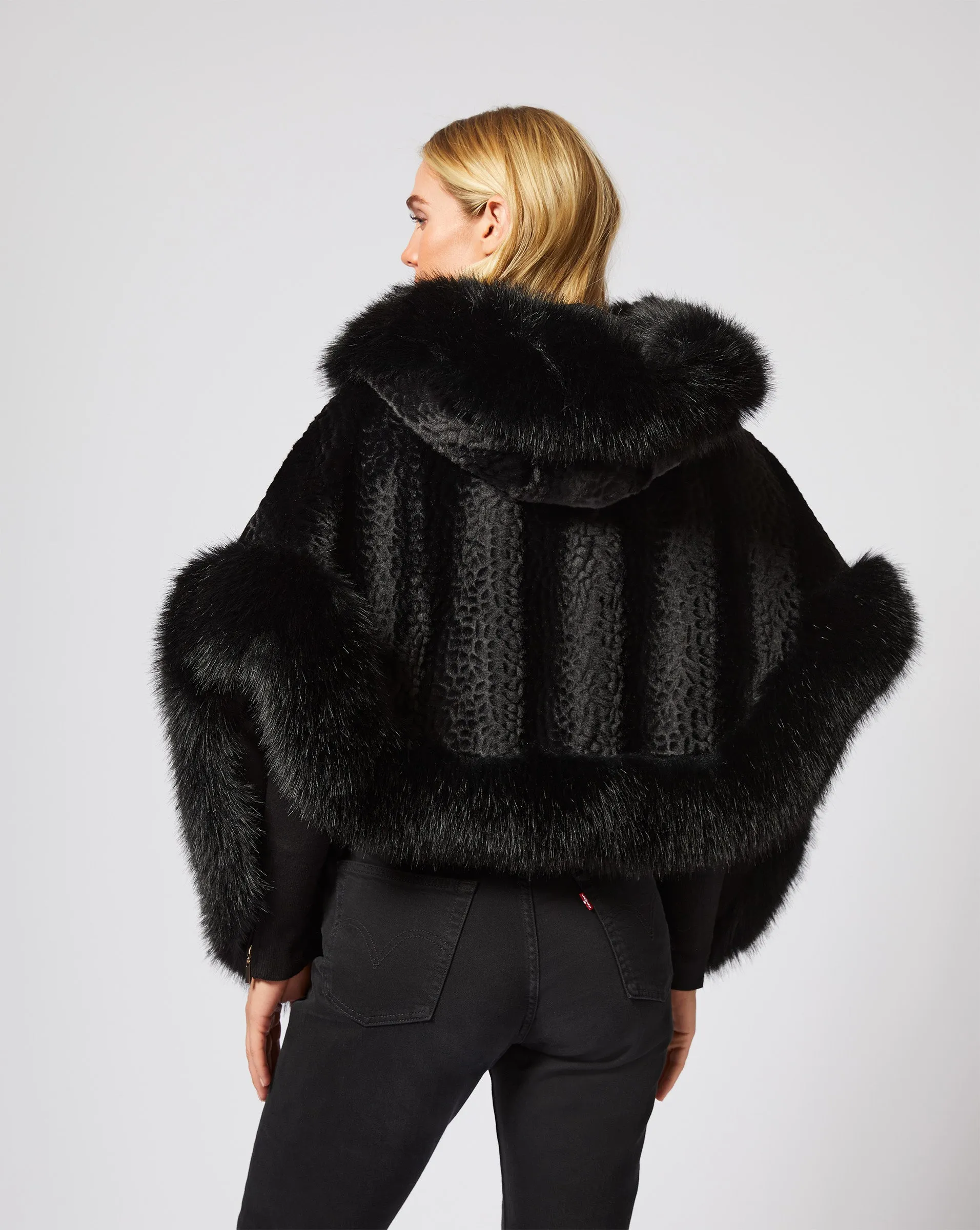 Mink Faux Fur Hooded Cape