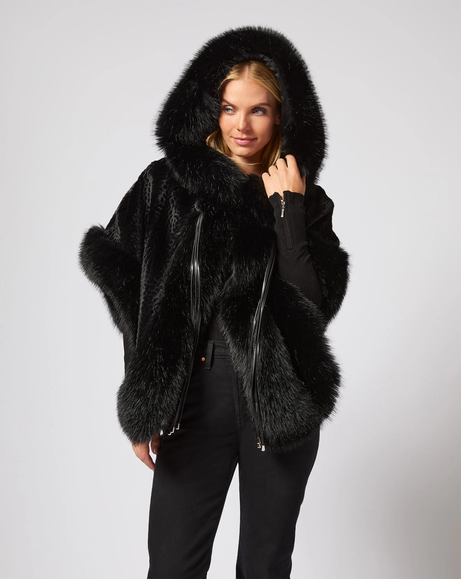 Mink Faux Fur Hooded Cape