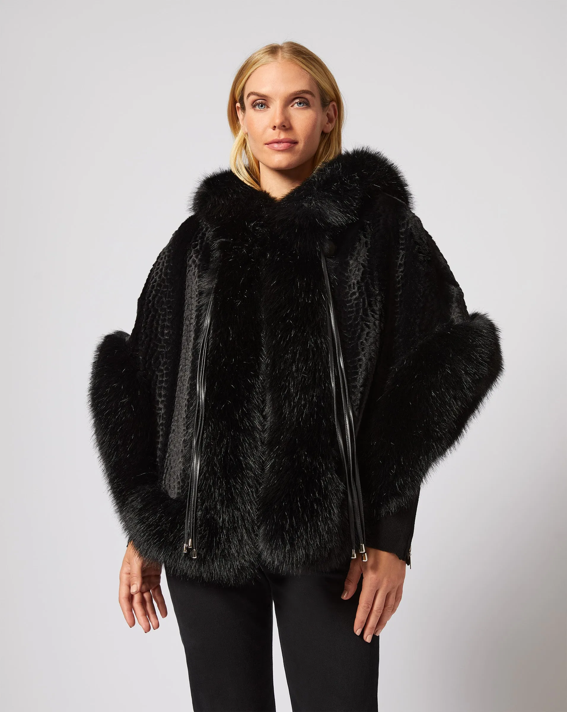 Mink Faux Fur Hooded Cape