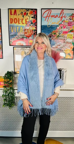 Minnie Faux Fur Shawl - Baby Blue