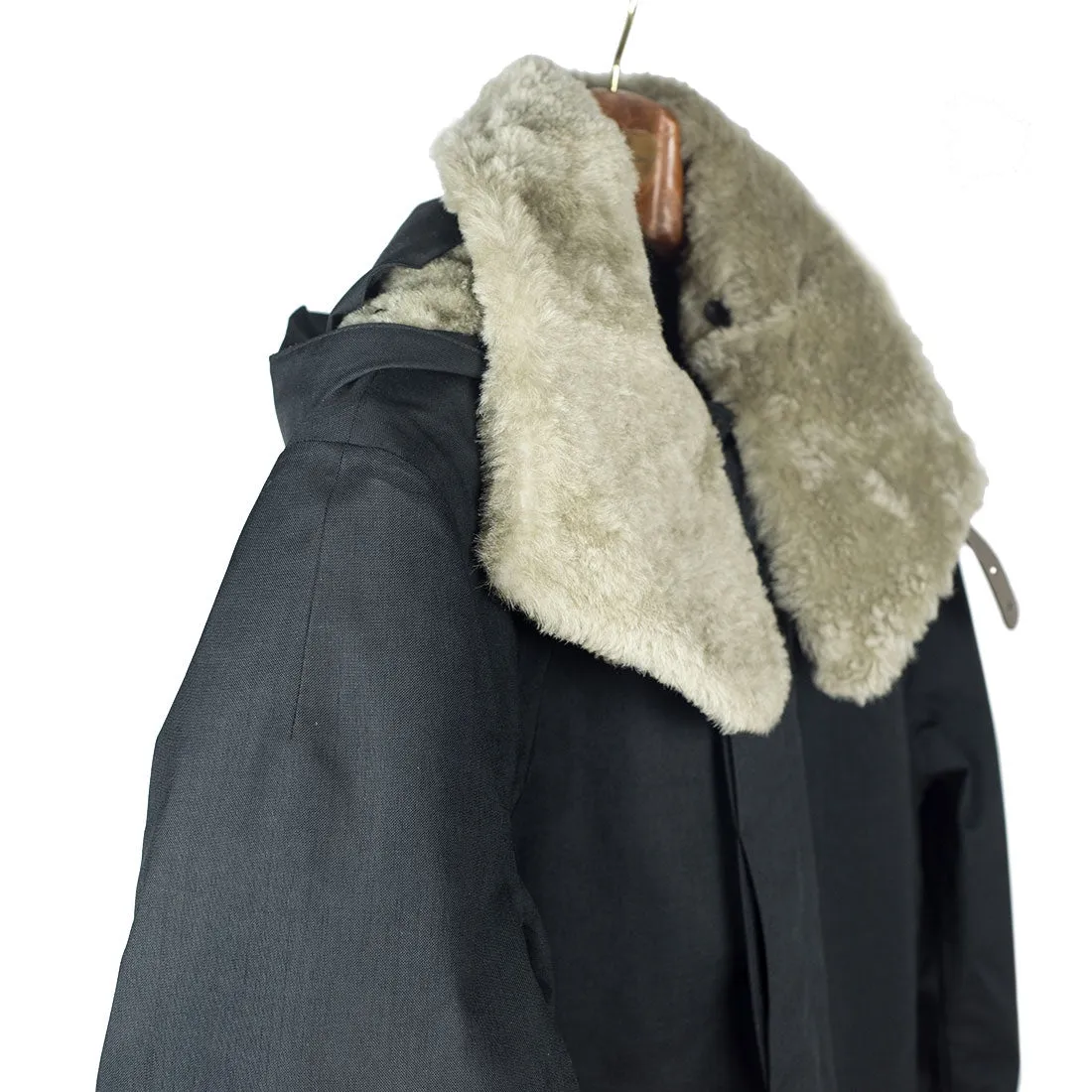 Mixed black Moscow raincoat with shearling collar and Arctic padded lining