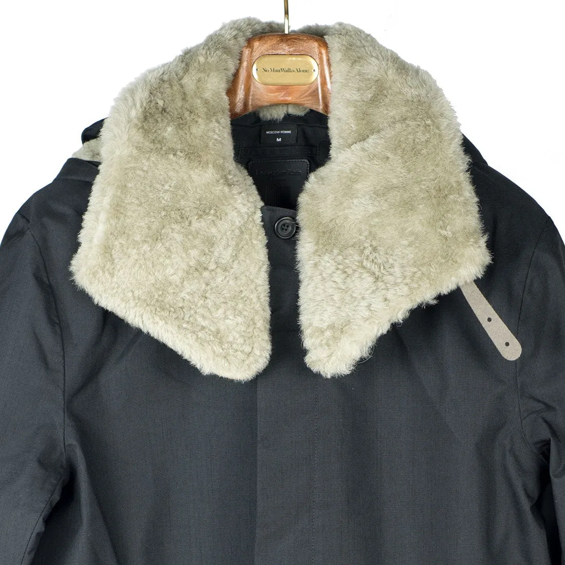 Mixed black Moscow raincoat with shearling collar and Arctic padded lining