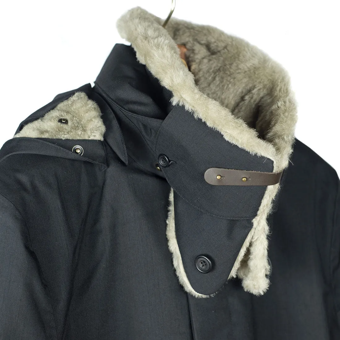 Mixed black Moscow raincoat with shearling collar and Arctic padded lining