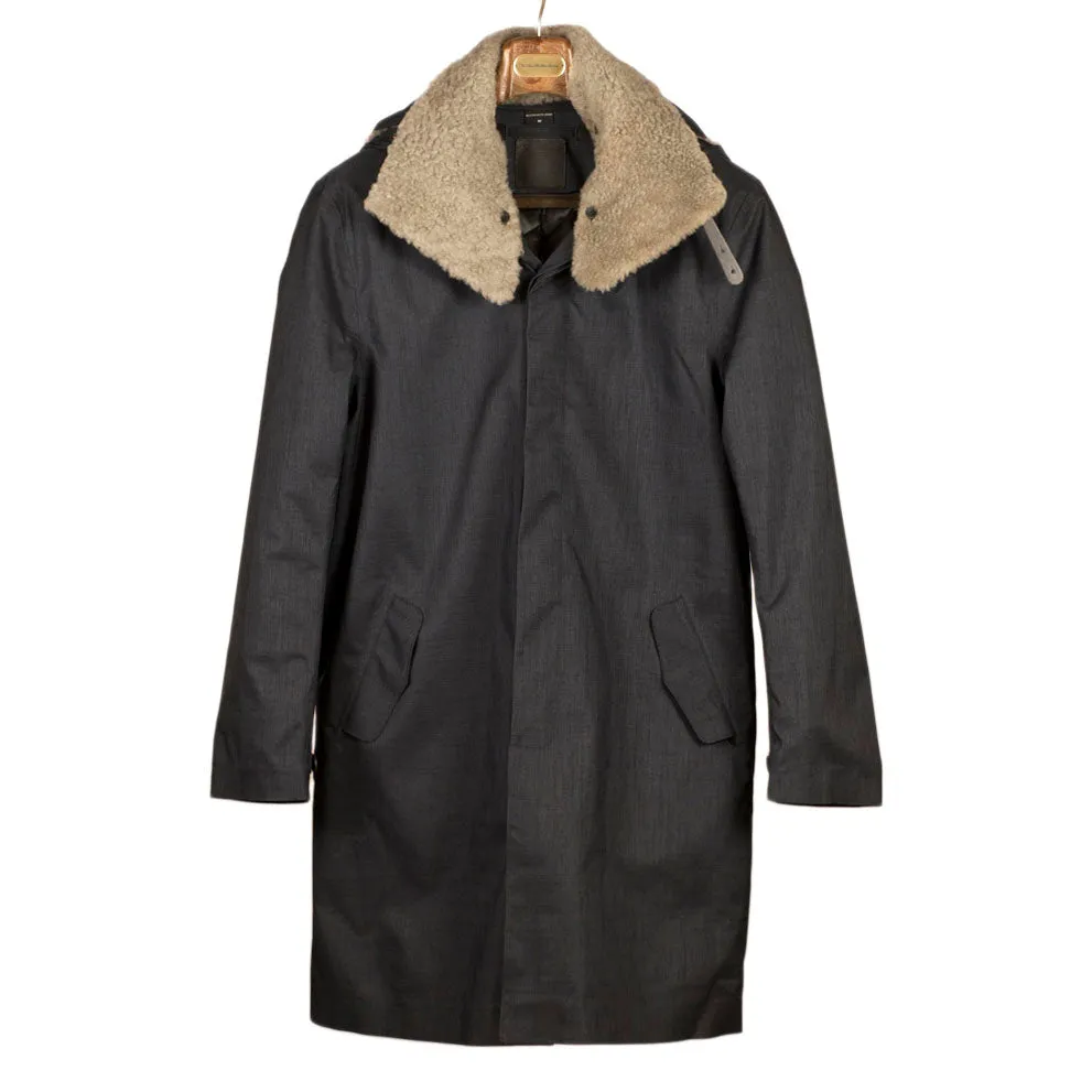 Mixed Navy Moscow raincoat with shearling collar and Arctic padded liner