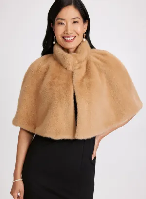 Mock Neck Faux Fur Cape