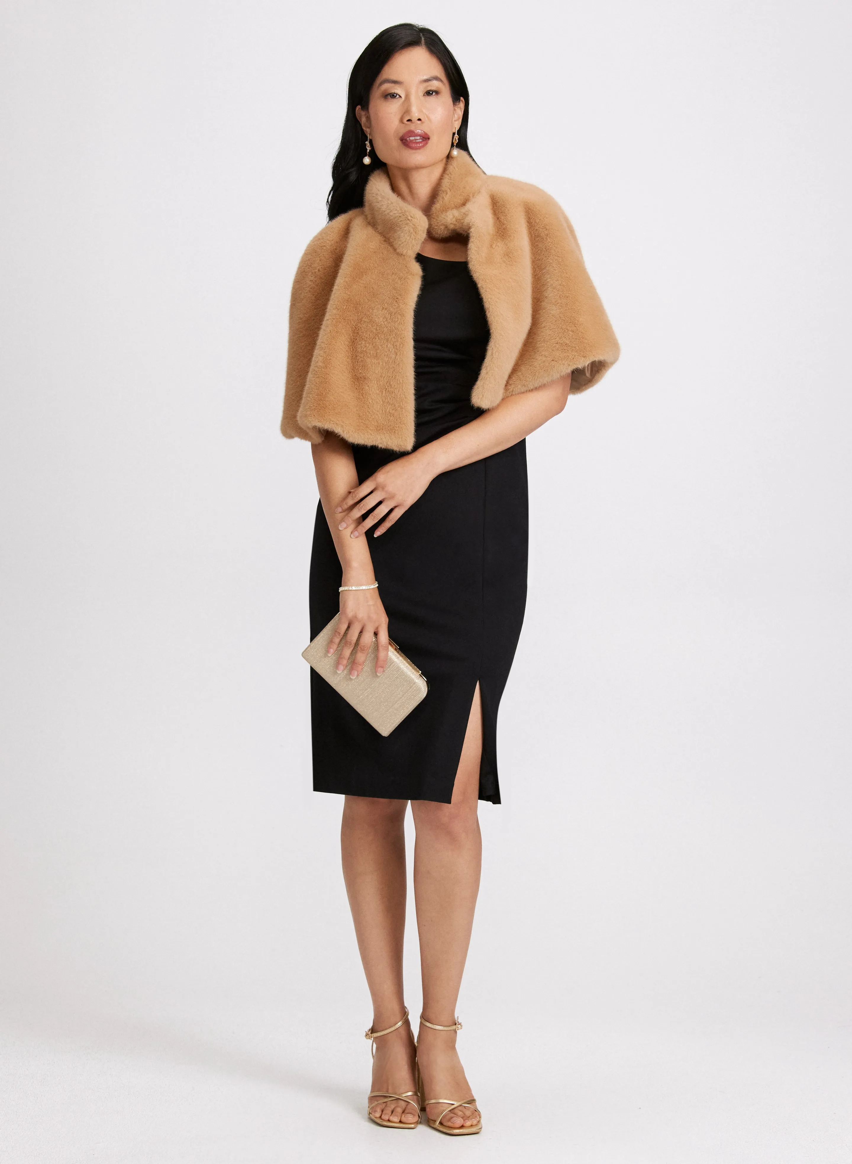 Mock Neck Faux Fur Cape