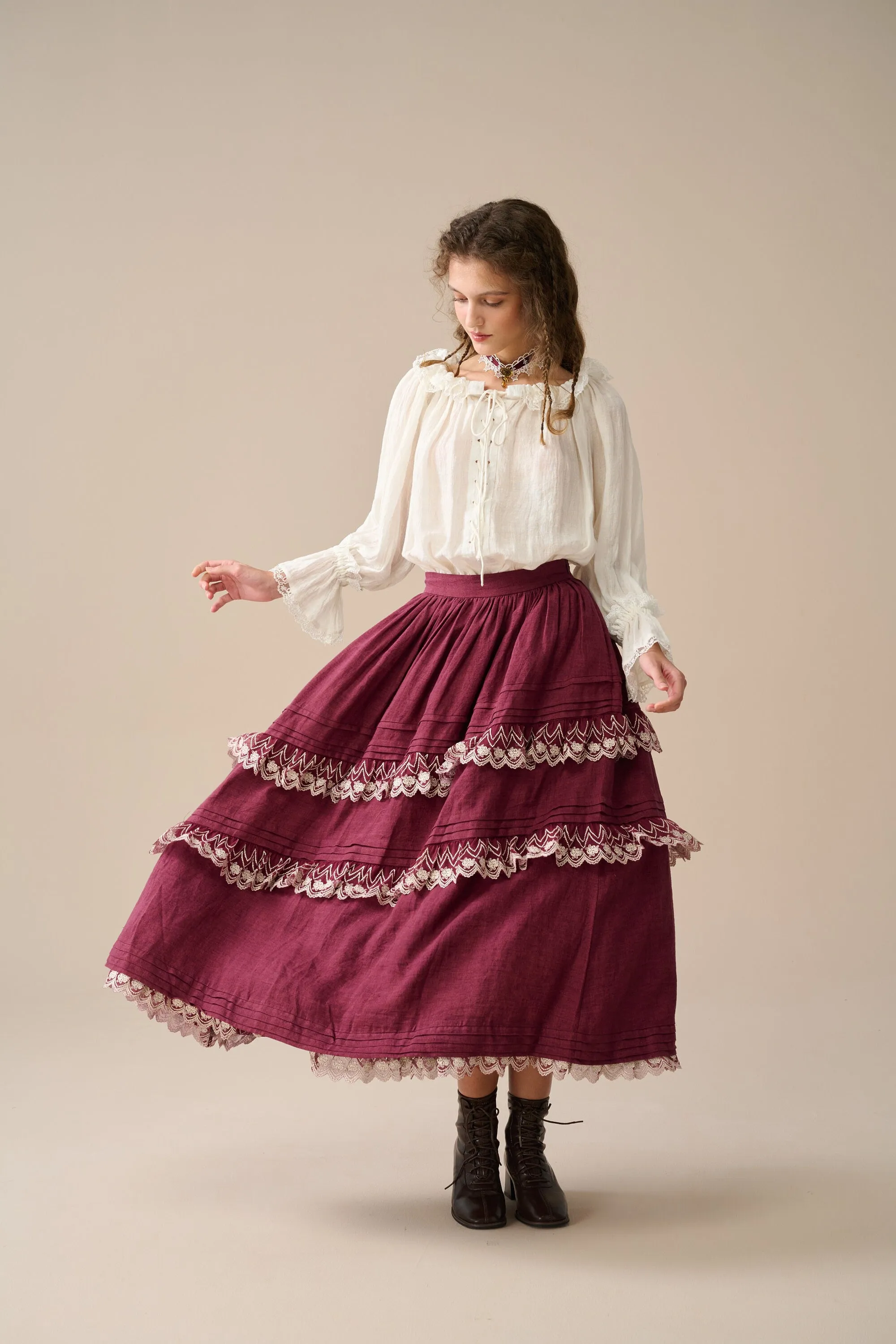 Monica 13| layered linen skirt with lace