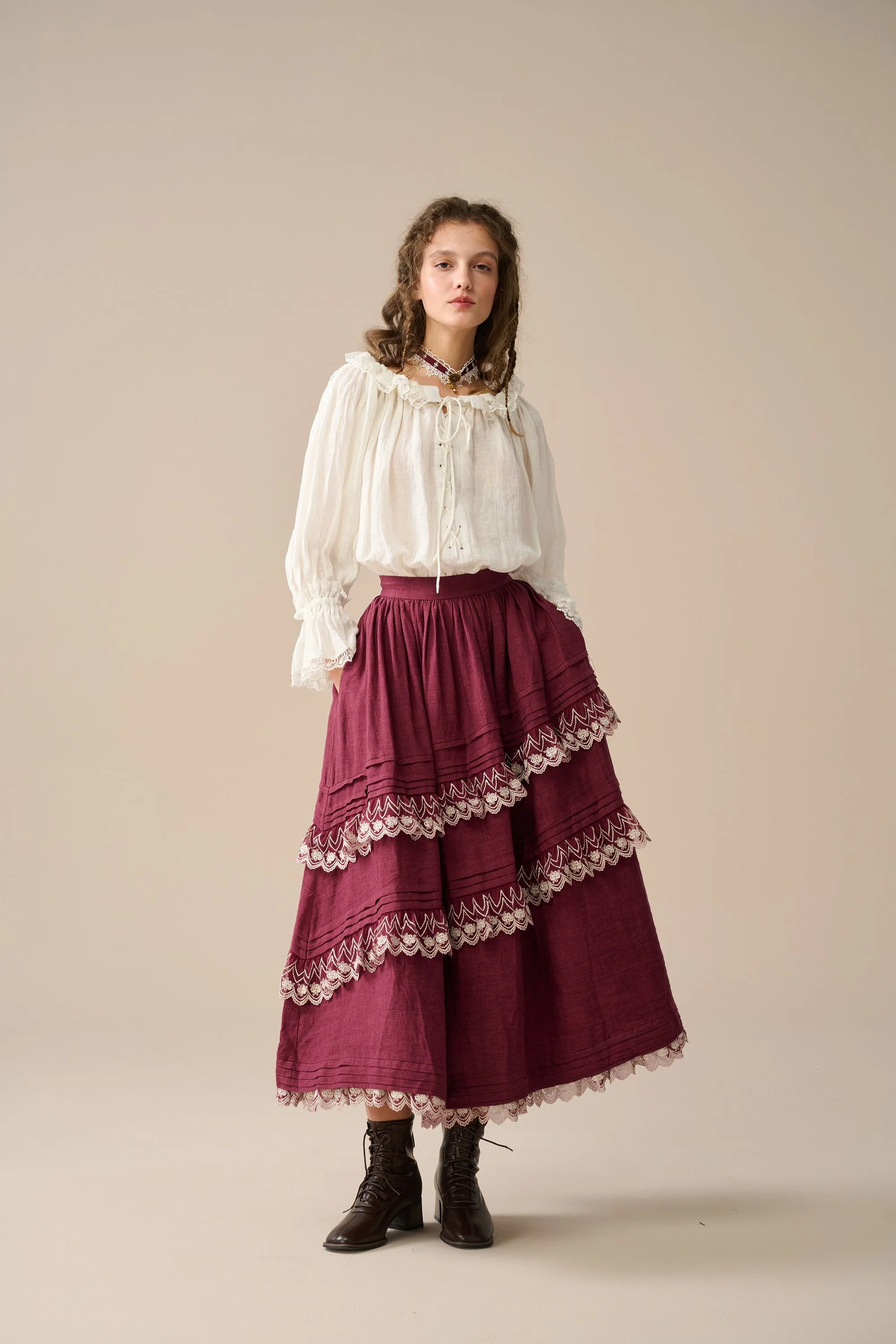 Monica 13| layered linen skirt with lace