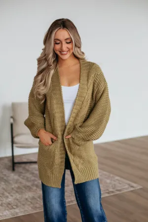 Montley Cable Knit Cardigan - Light Olive