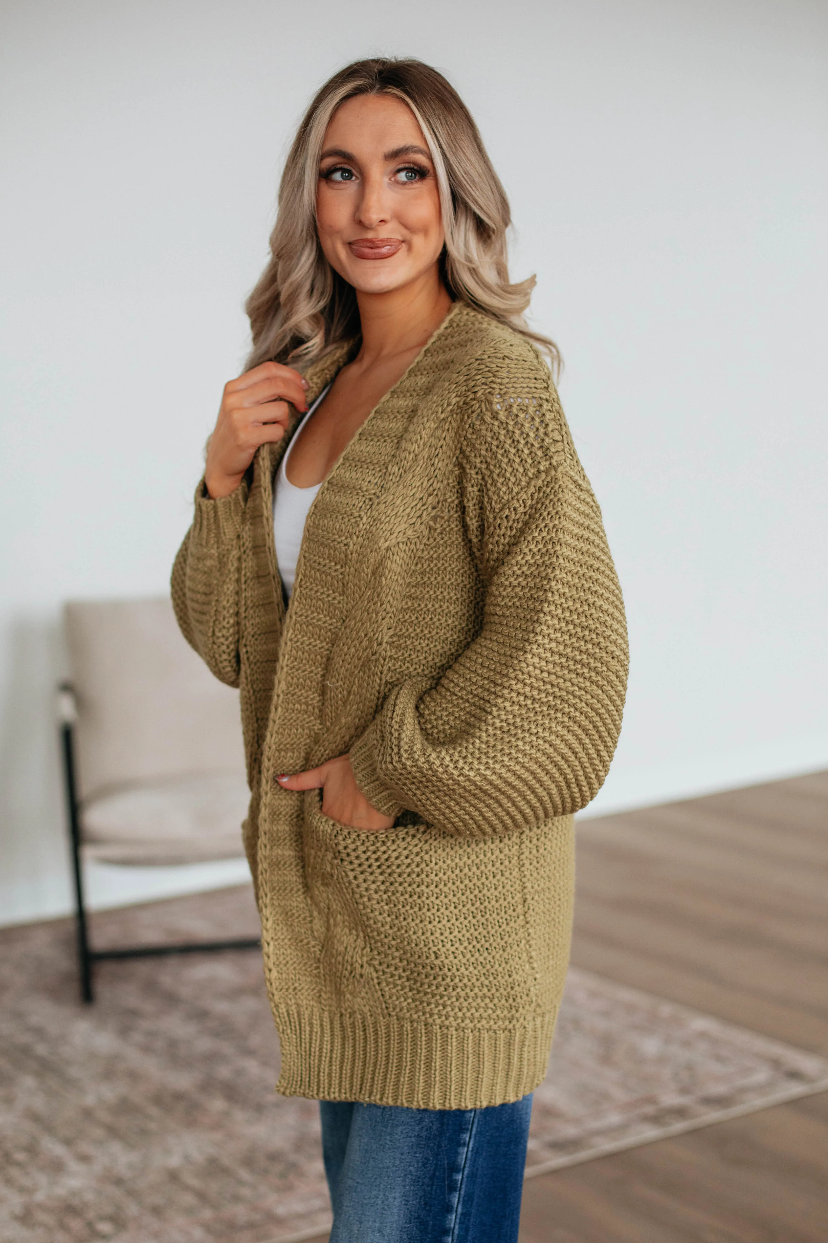 Montley Cable Knit Cardigan - Light Olive