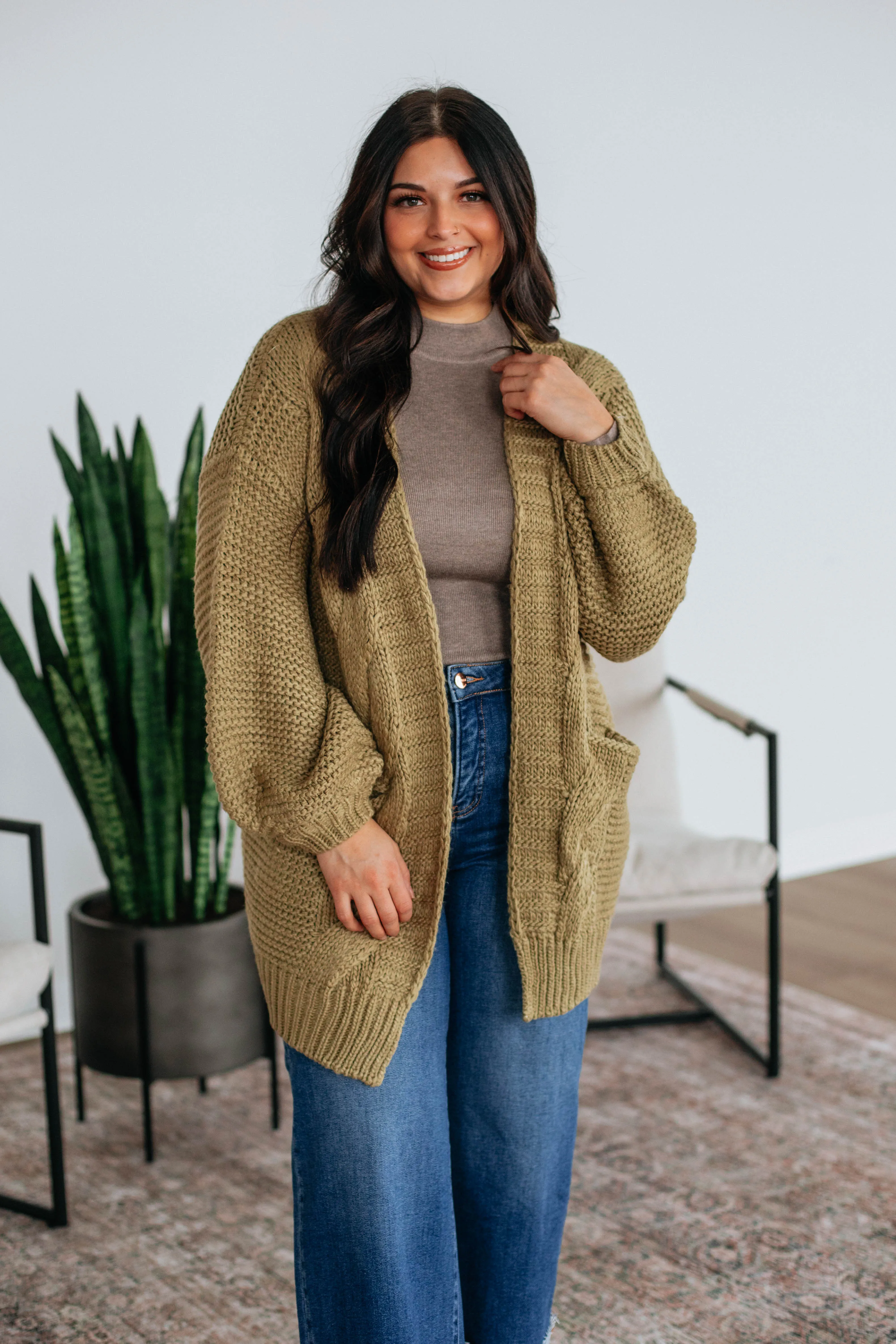 Montley Cable Knit Cardigan - Light Olive