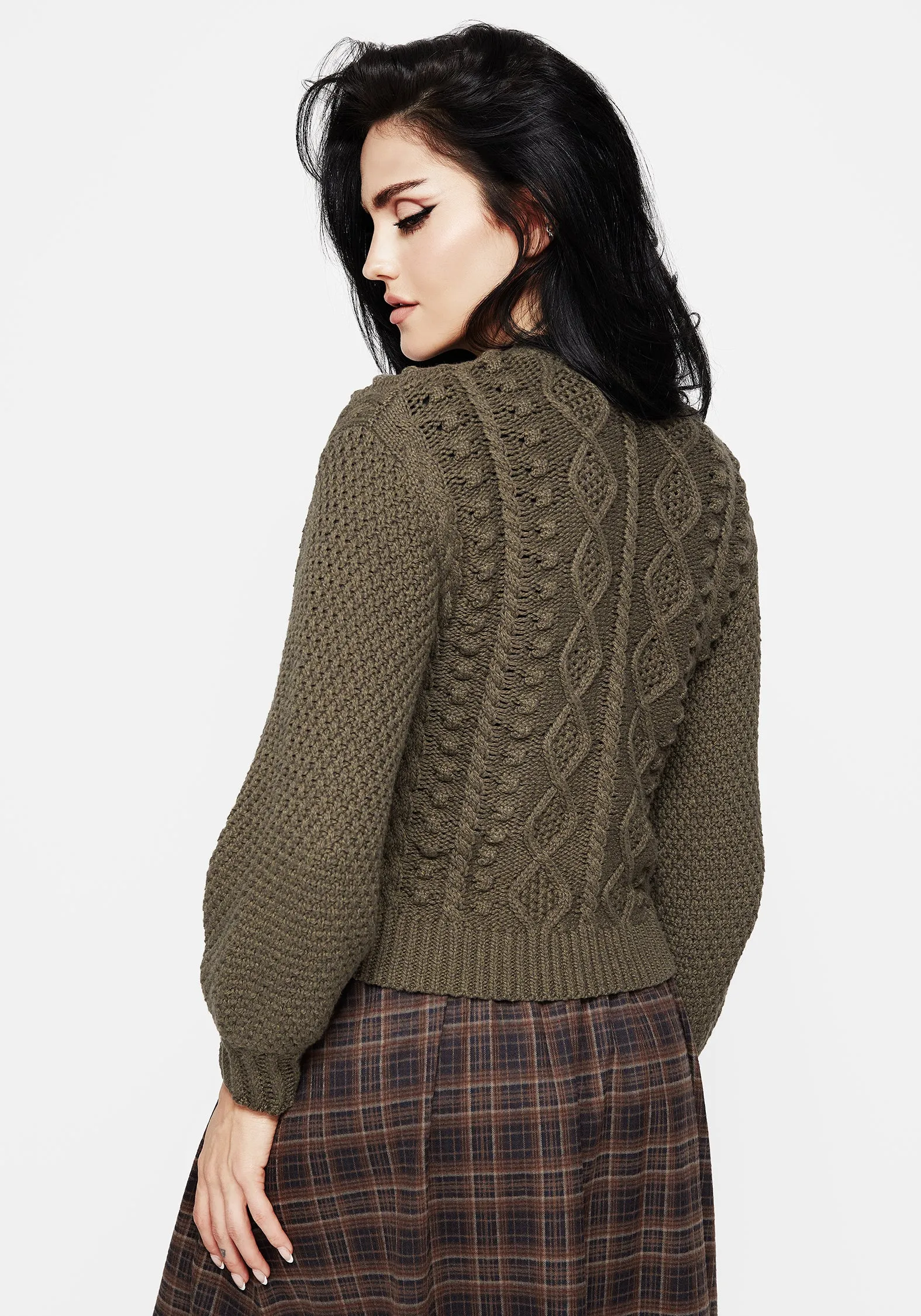 Nerthus Pom Pom Cable Knit Cardigan