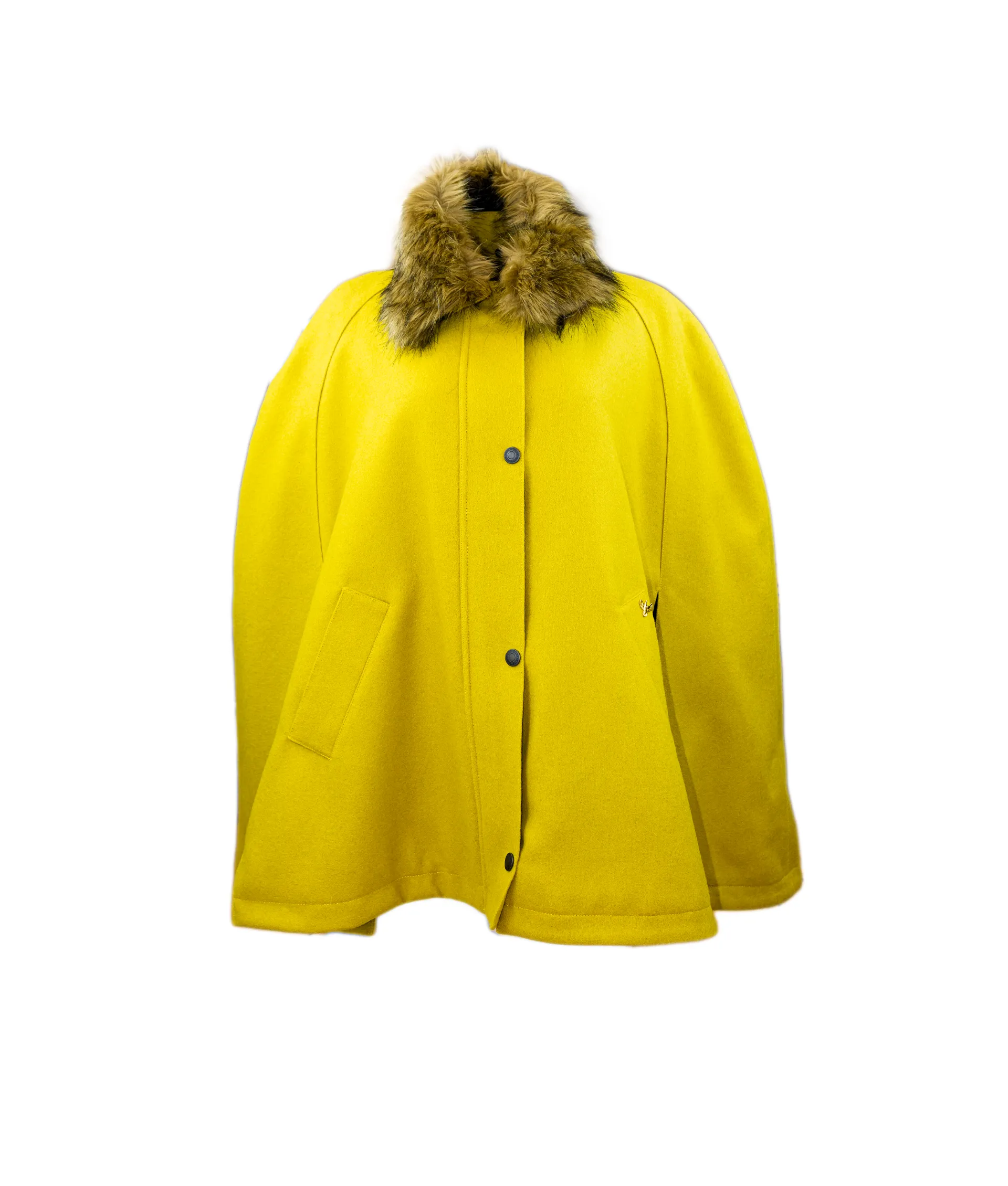 Newbury Tweed Cape with Faux Fur Collar - Ochre Yellow