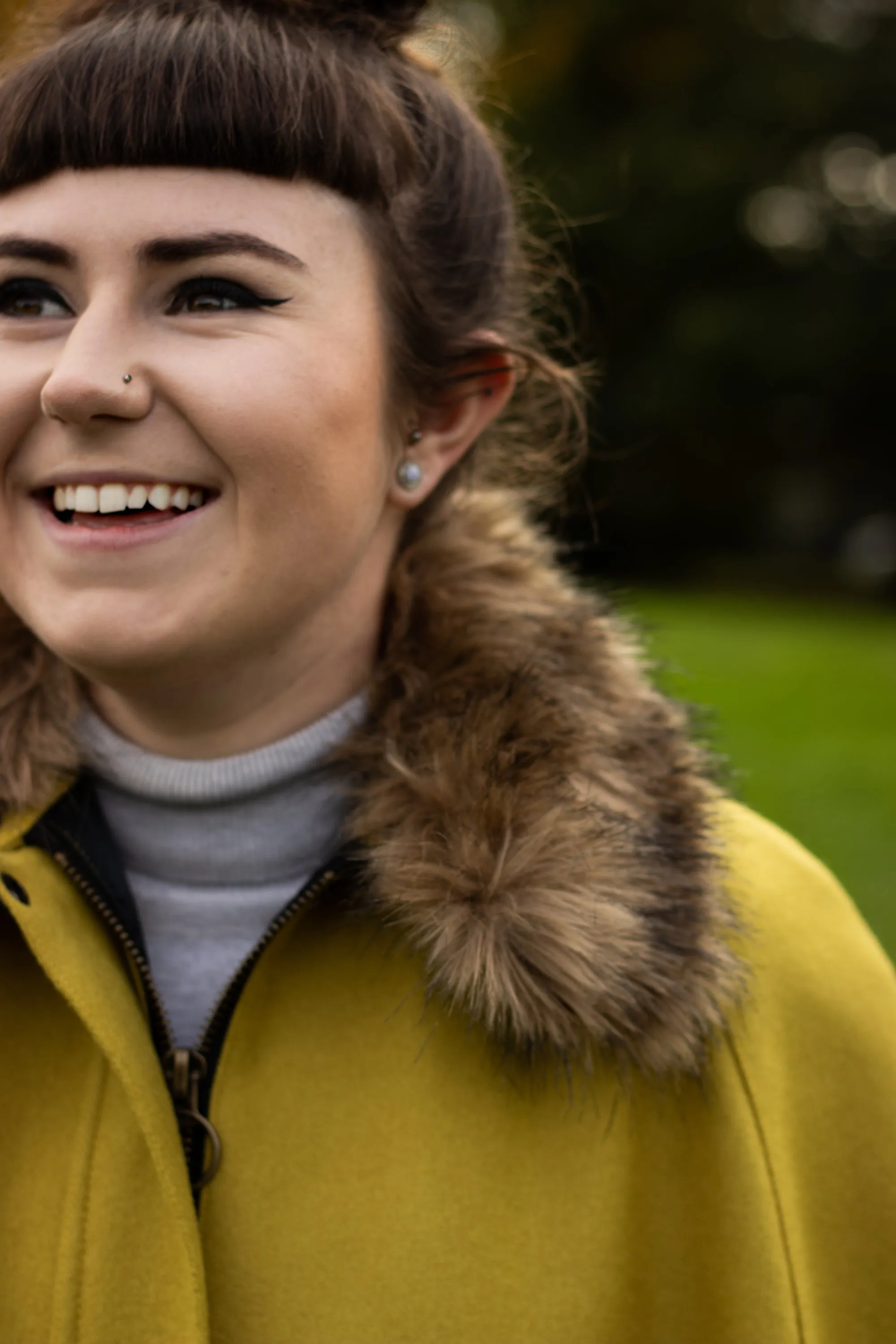 Newbury Tweed Cape with Faux Fur Collar - Ochre Yellow