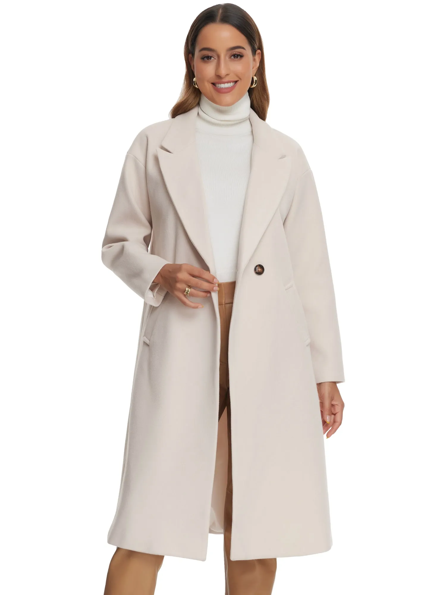 Notch Lapel Double-Breasted Solid Color Mid-Length Pea Coat