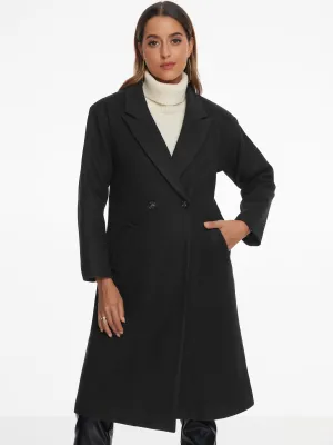 Notch Lapel Double-Breasted Solid Color Mid-Length Pea Coat