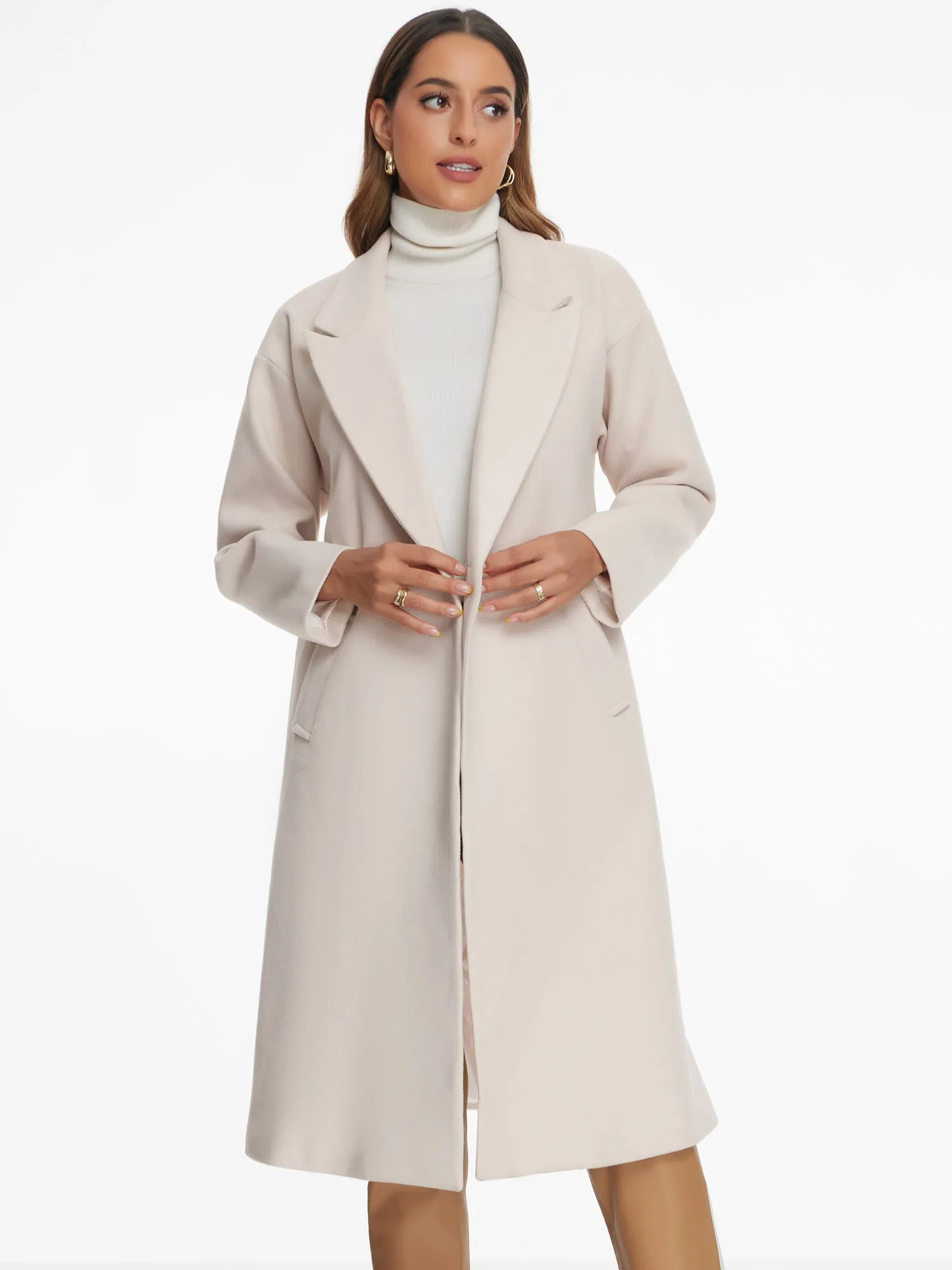 Notch Lapel Double-Breasted Solid Color Mid-Length Pea Coat