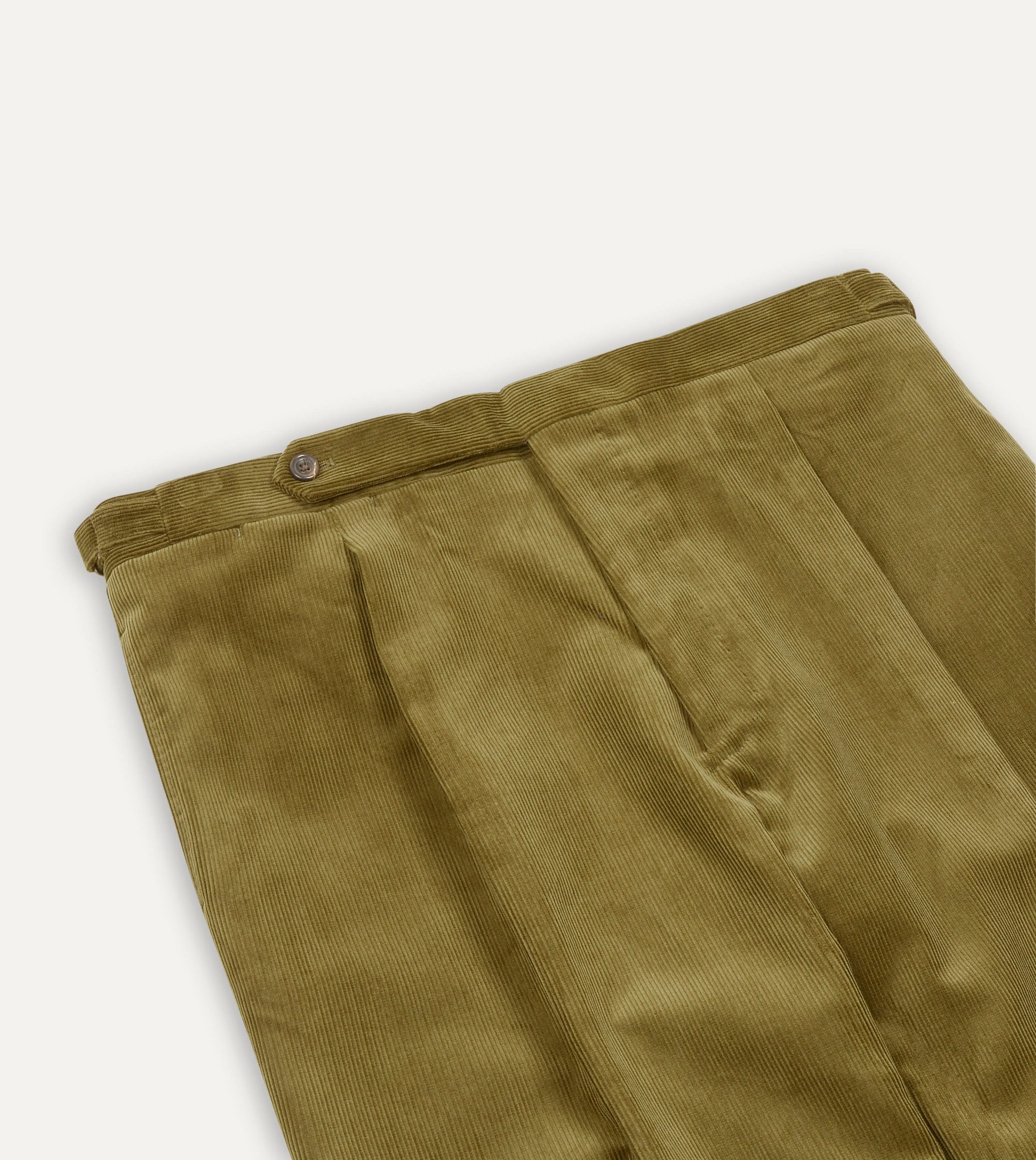 Olive Mid-Wale Corduroy Single Pleat Trouser