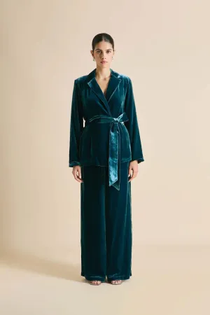 Olivia von Halle Jagger Ocean Blue Velvet Pajama Set