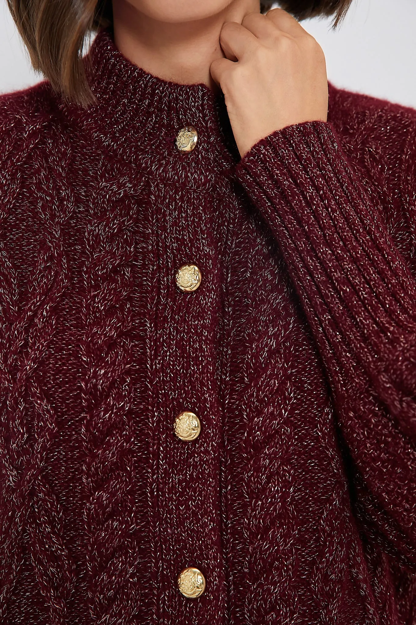 Oxblood Lurex Cashmere Colette Cardigan