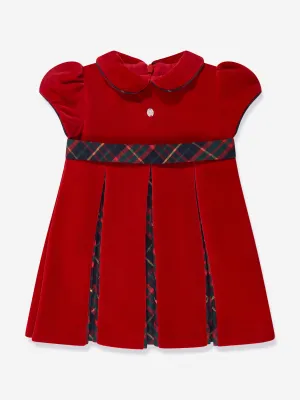 Patachou Baby Girls Velvet Tartan Dress in Red