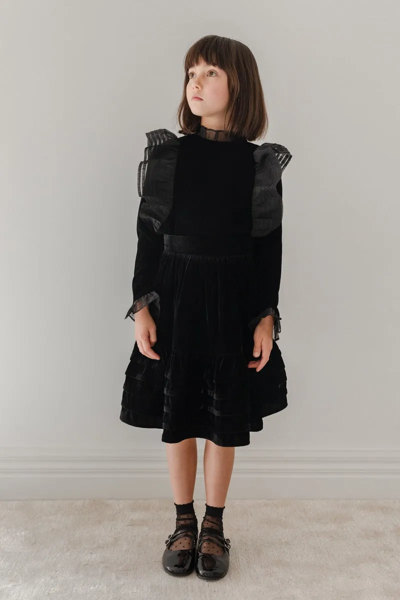 Petite Amalie Black Velvet Pleated Skirt