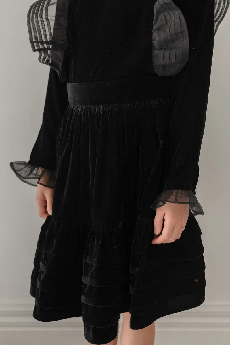 Petite Amalie Black Velvet Pleated Skirt