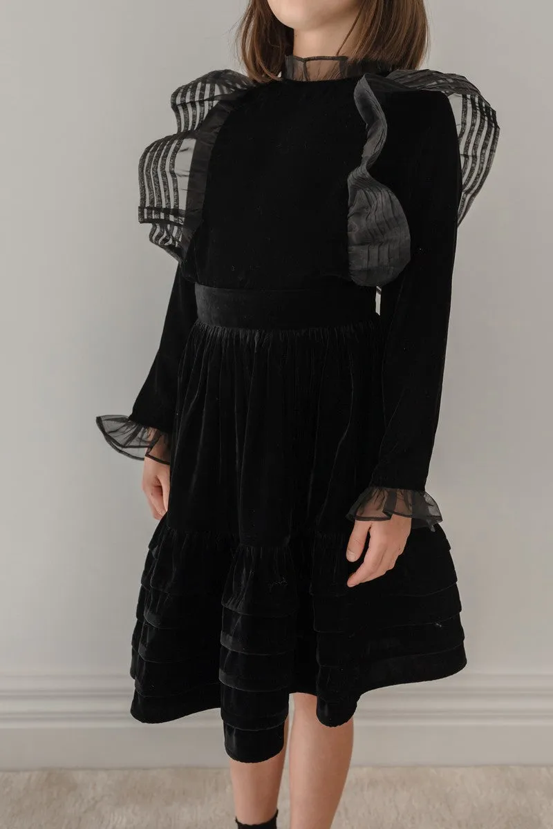 Petite Amalie Black Velvet Pleated Skirt