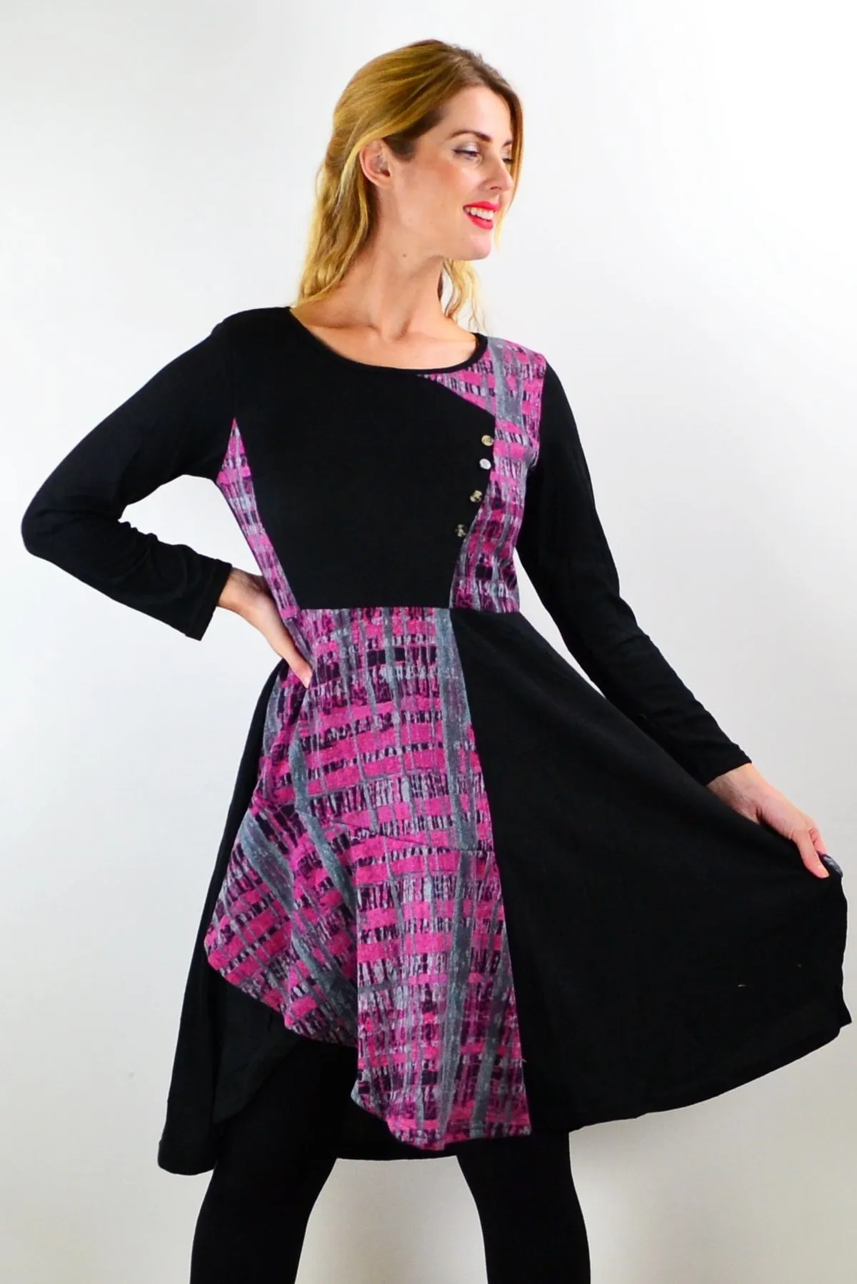 Pink Grey Abstract Print Tunic Dress