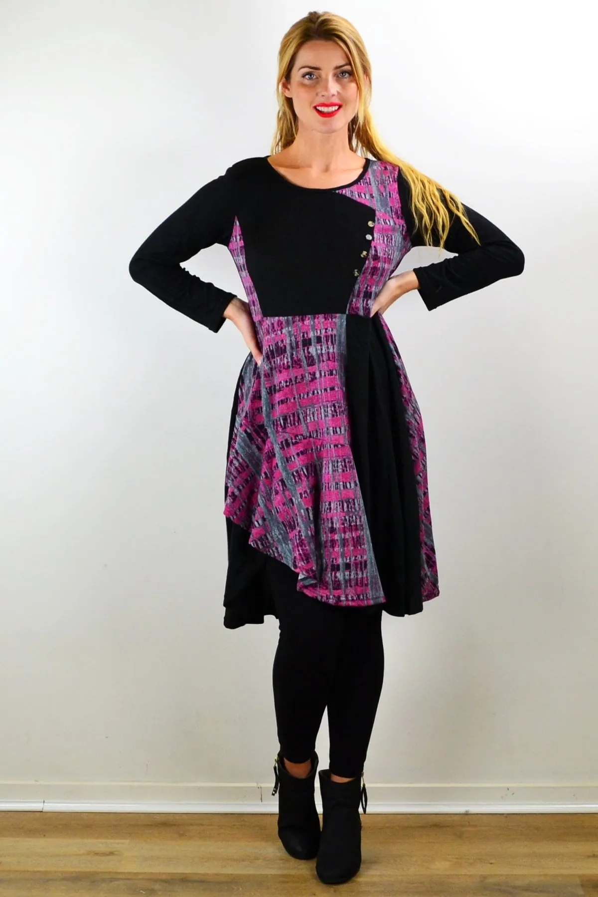 Pink Grey Abstract Print Tunic Dress