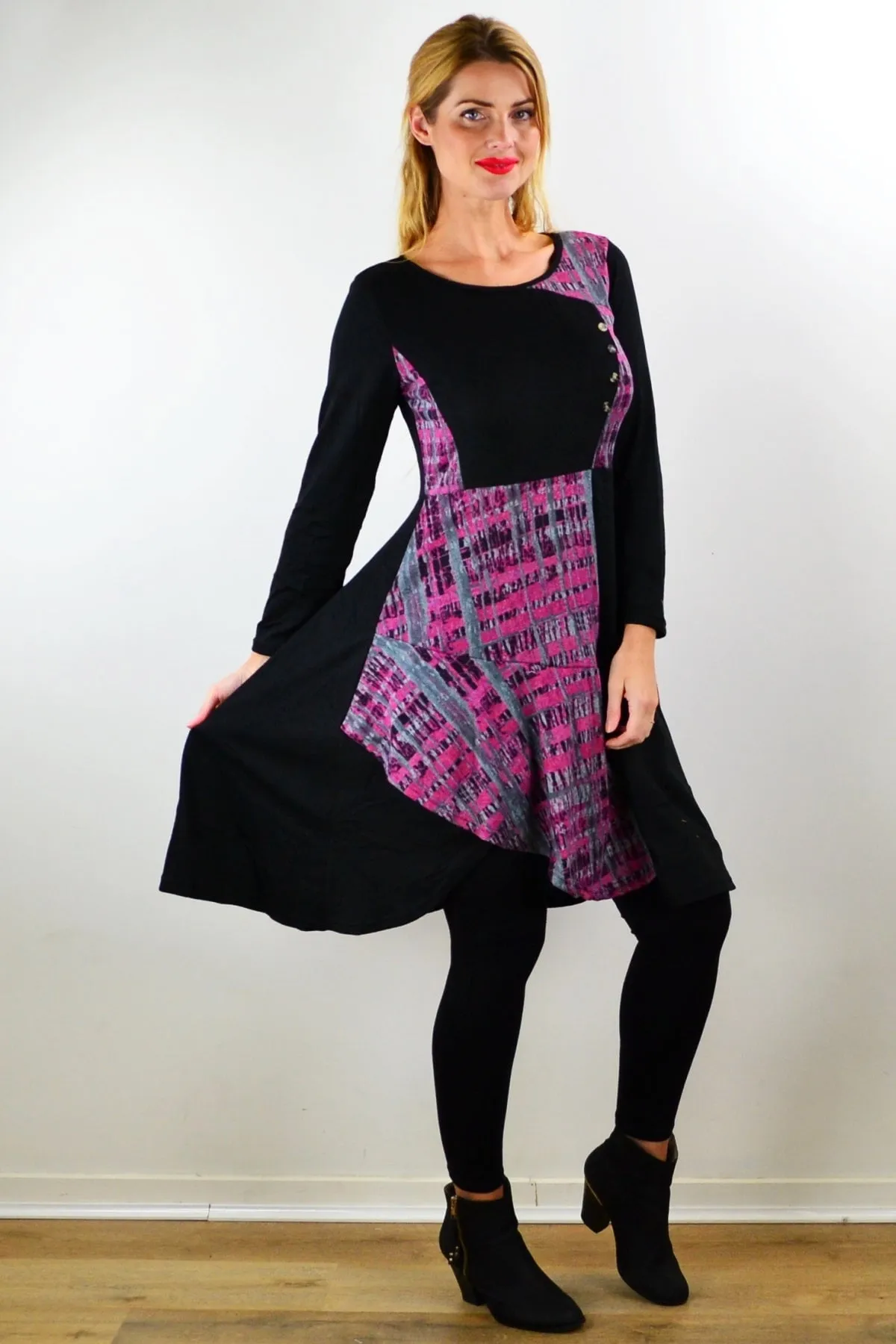 Pink Grey Abstract Print Tunic Dress