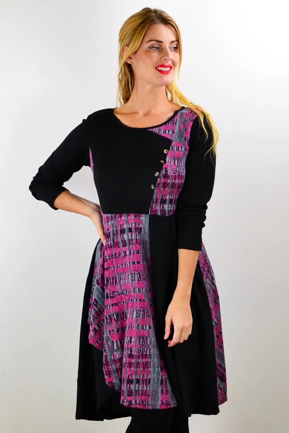 Pink Grey Abstract Print Tunic Dress