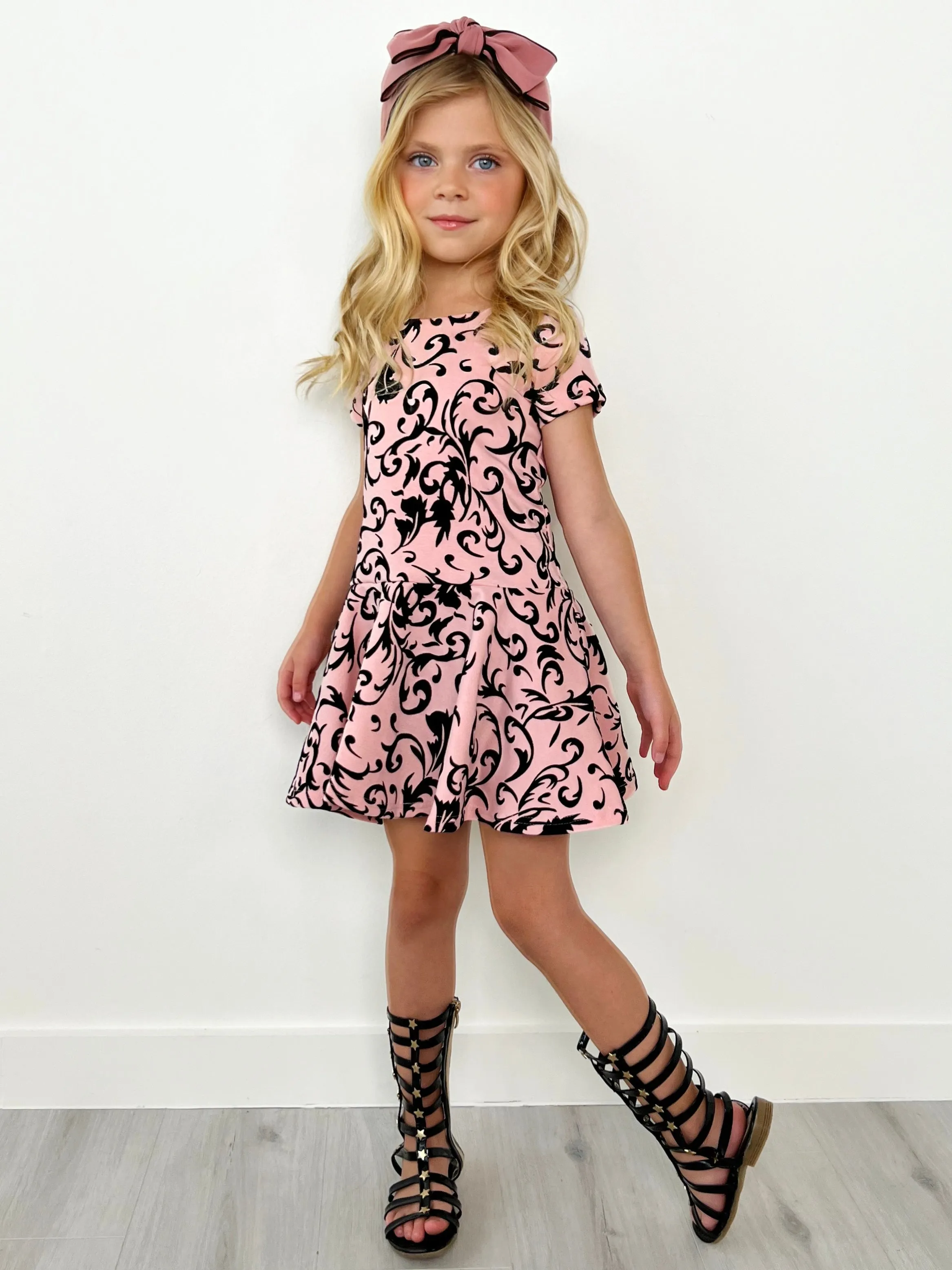 Pink Passion Velvet Brocade Dress by Kids Couture