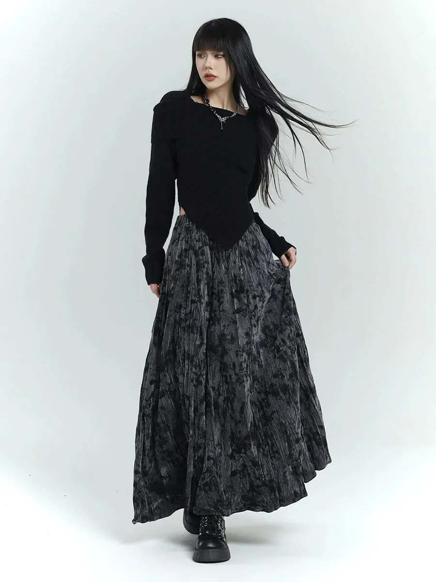 Pleated Texture Velvet Skirt