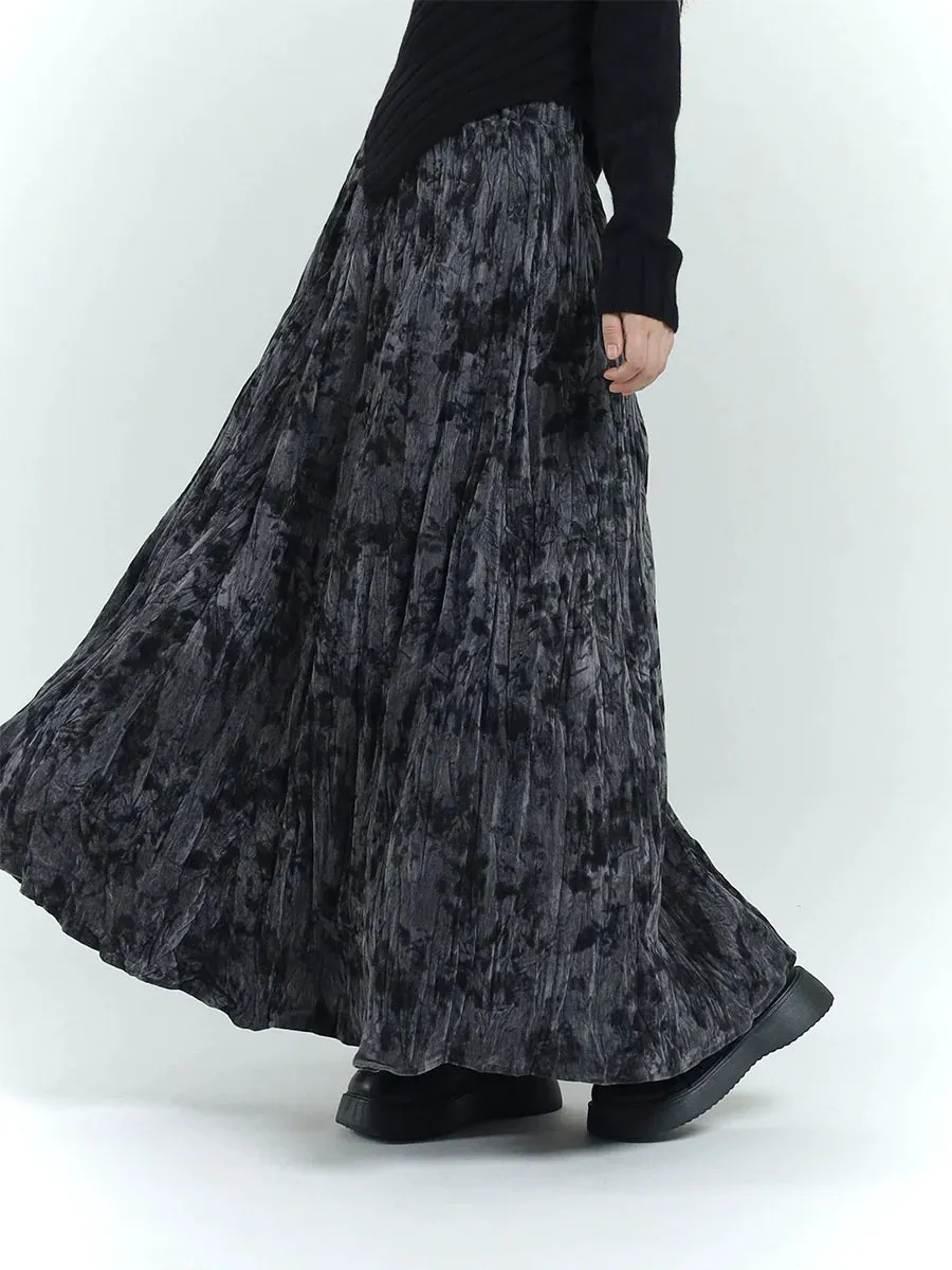 Pleated Texture Velvet Skirt