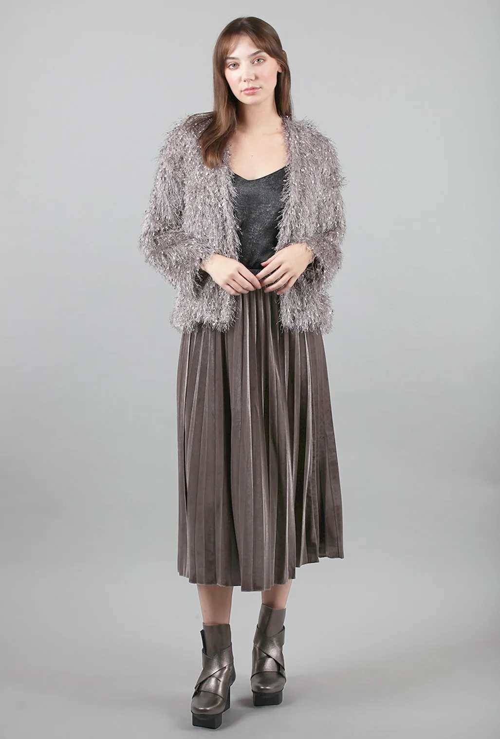 Pleated Velvet Skirt, Ash