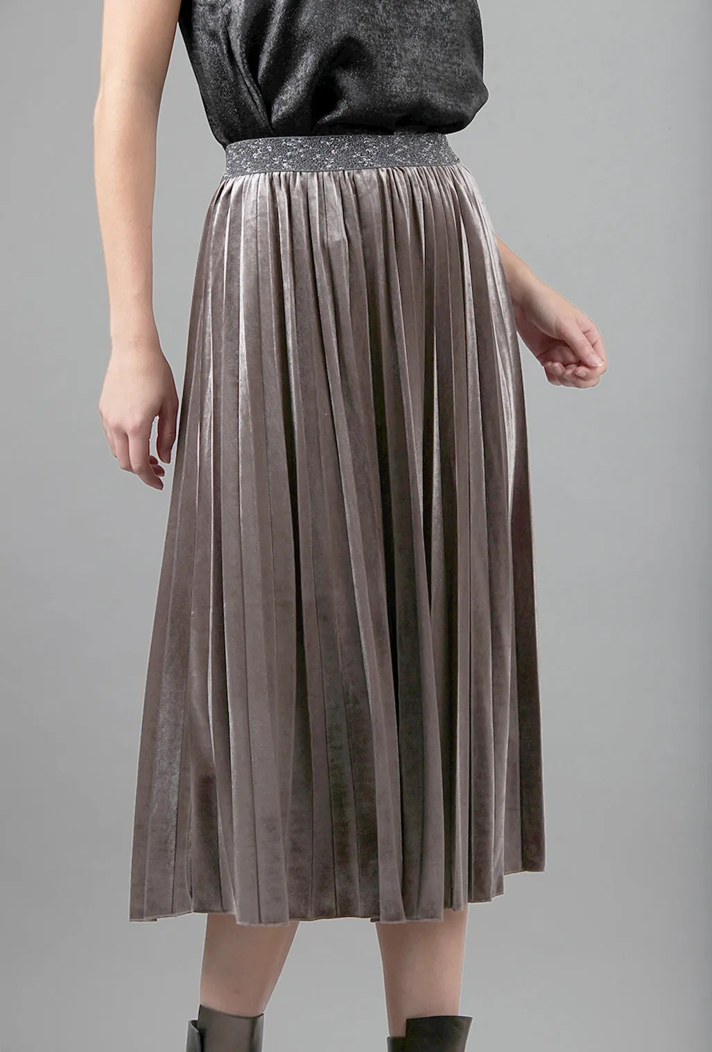 Pleated Velvet Skirt, Ash