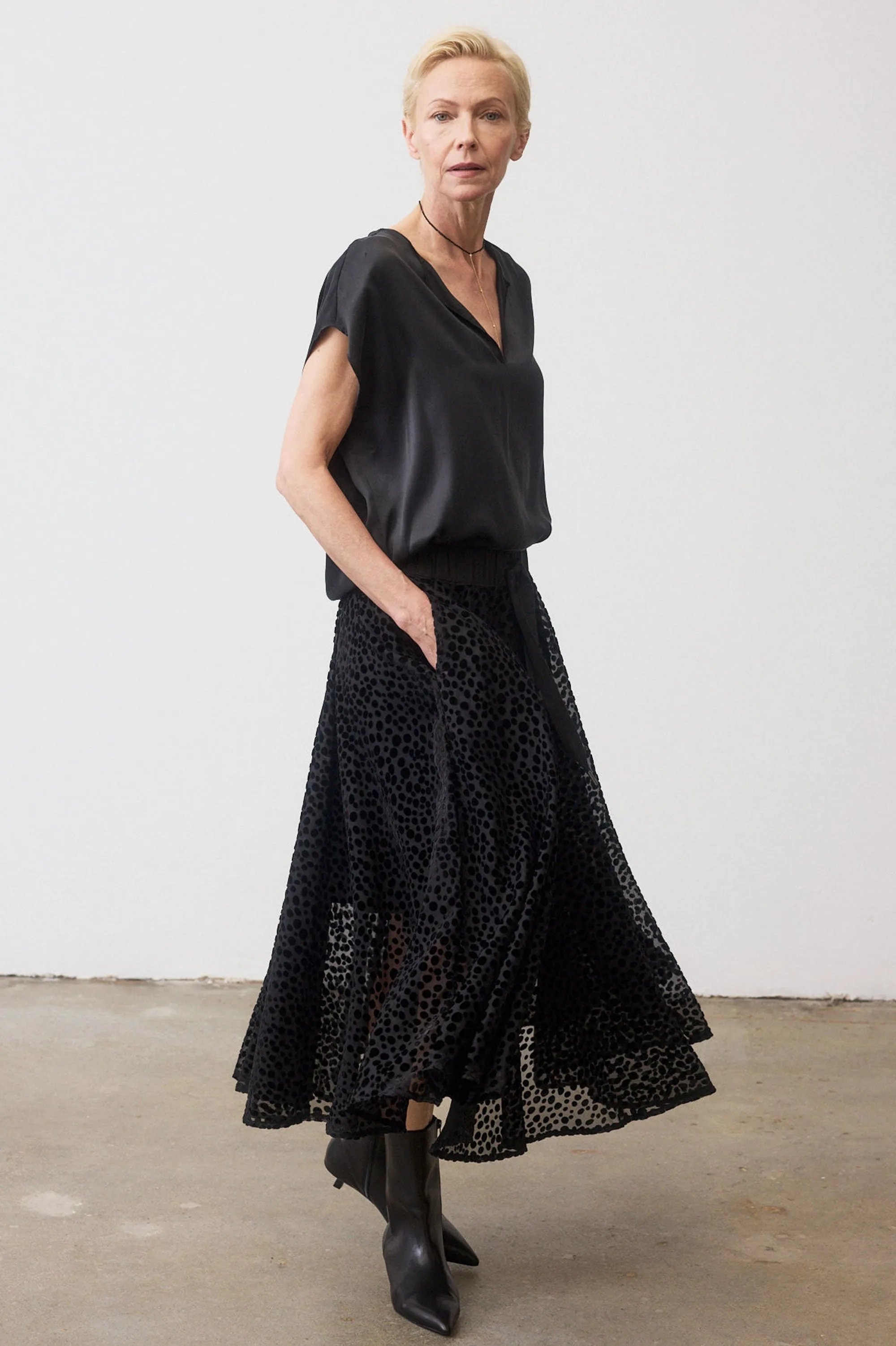 Pull-On Velvet Burnout Maxi Skirt