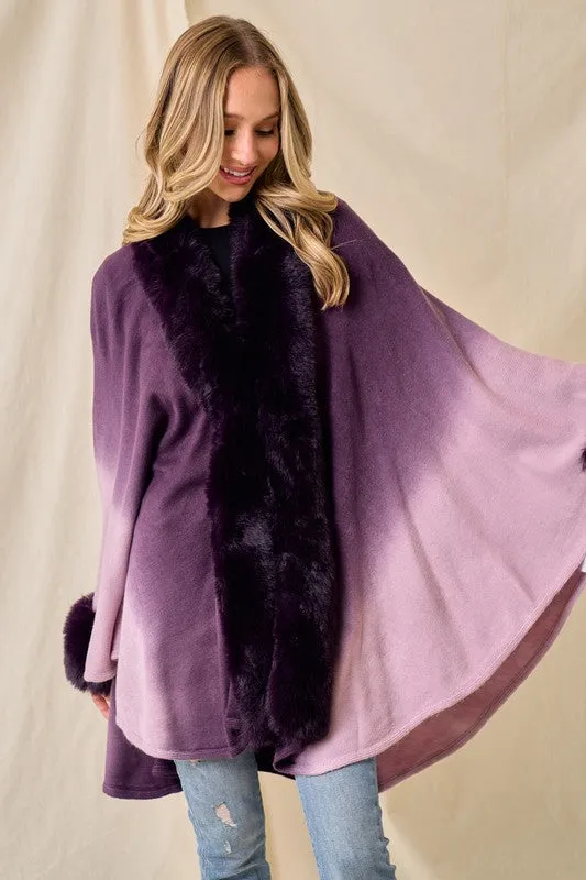 Purple Faux Fur Trim Ombre Cape