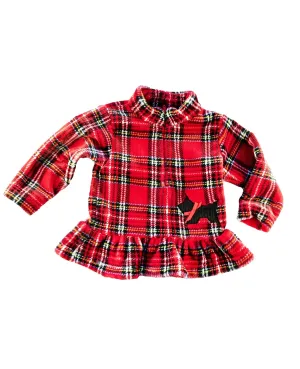 Red Plaid Fleece Half Zip Top With Scottie Dog