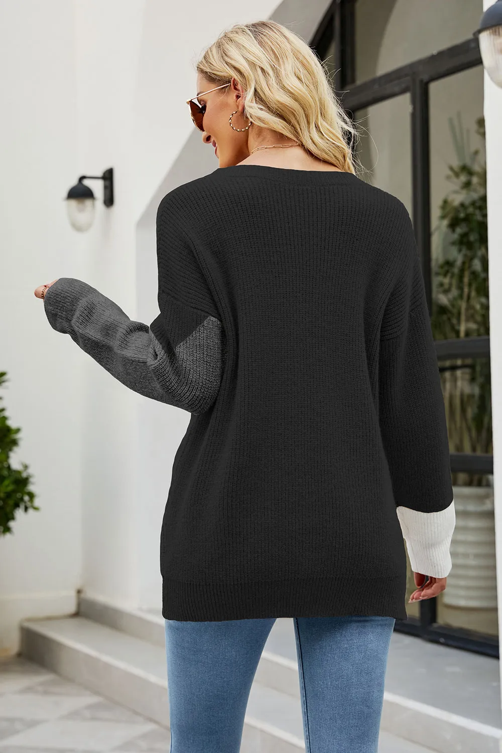 Round Neck Black Loose Women's Knitted Sweater