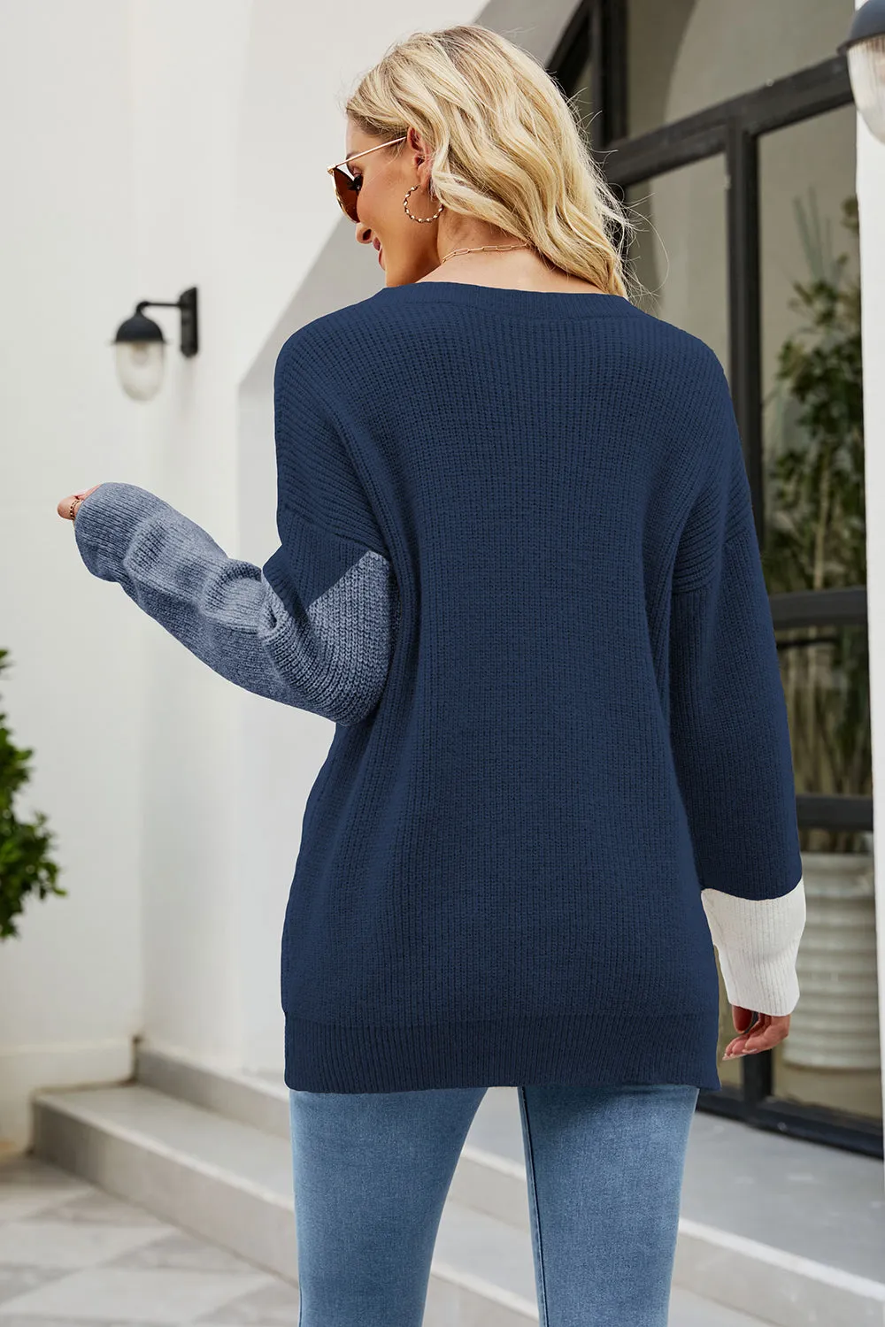 Round Neck Black Loose Women's Knitted Sweater