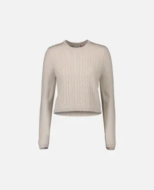 Rundhals Pullover aus Cashmere-Mischung in Creme