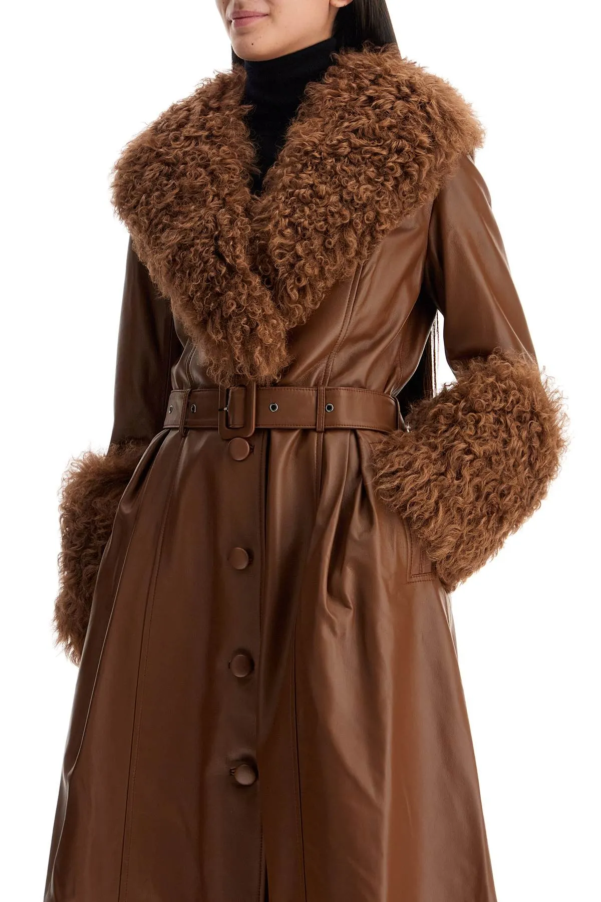 Saks Potts Long Foxy Leather And Shearling Coat