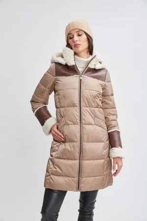 Tahari Shearling Trim Puffer Coat