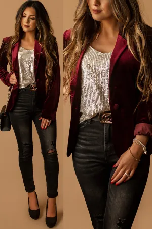 Take Me Back Velvet Blazer (Burgundy)