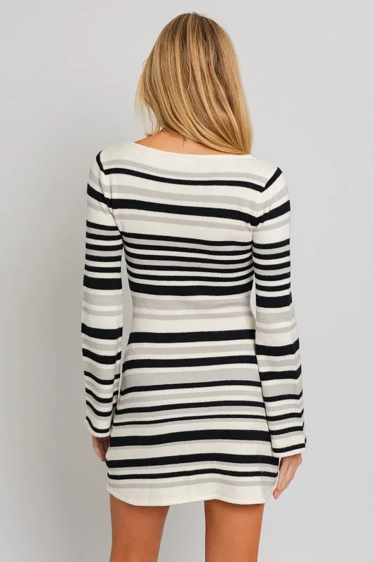 TEEK - Boat Neck Bell Sleeve Sweater Dress