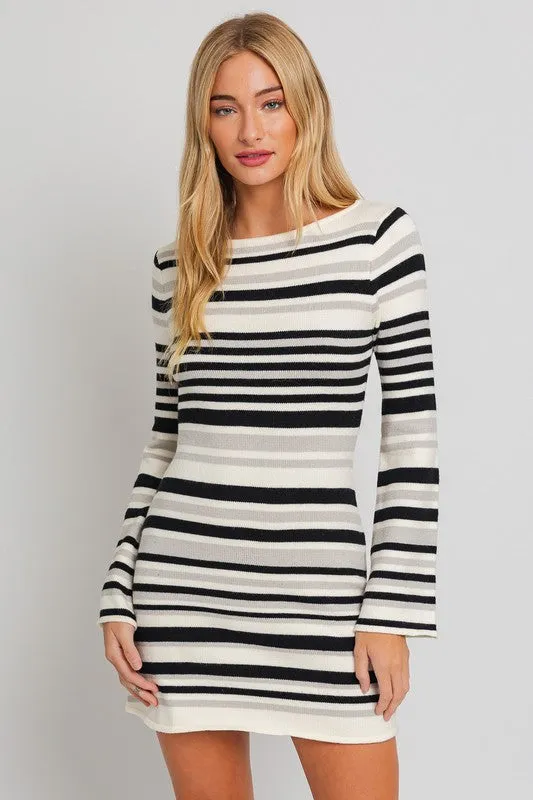 TEEK - Boat Neck Bell Sleeve Sweater Dress