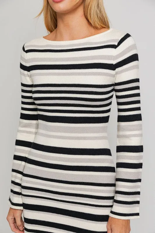 TEEK - Boat Neck Bell Sleeve Sweater Dress